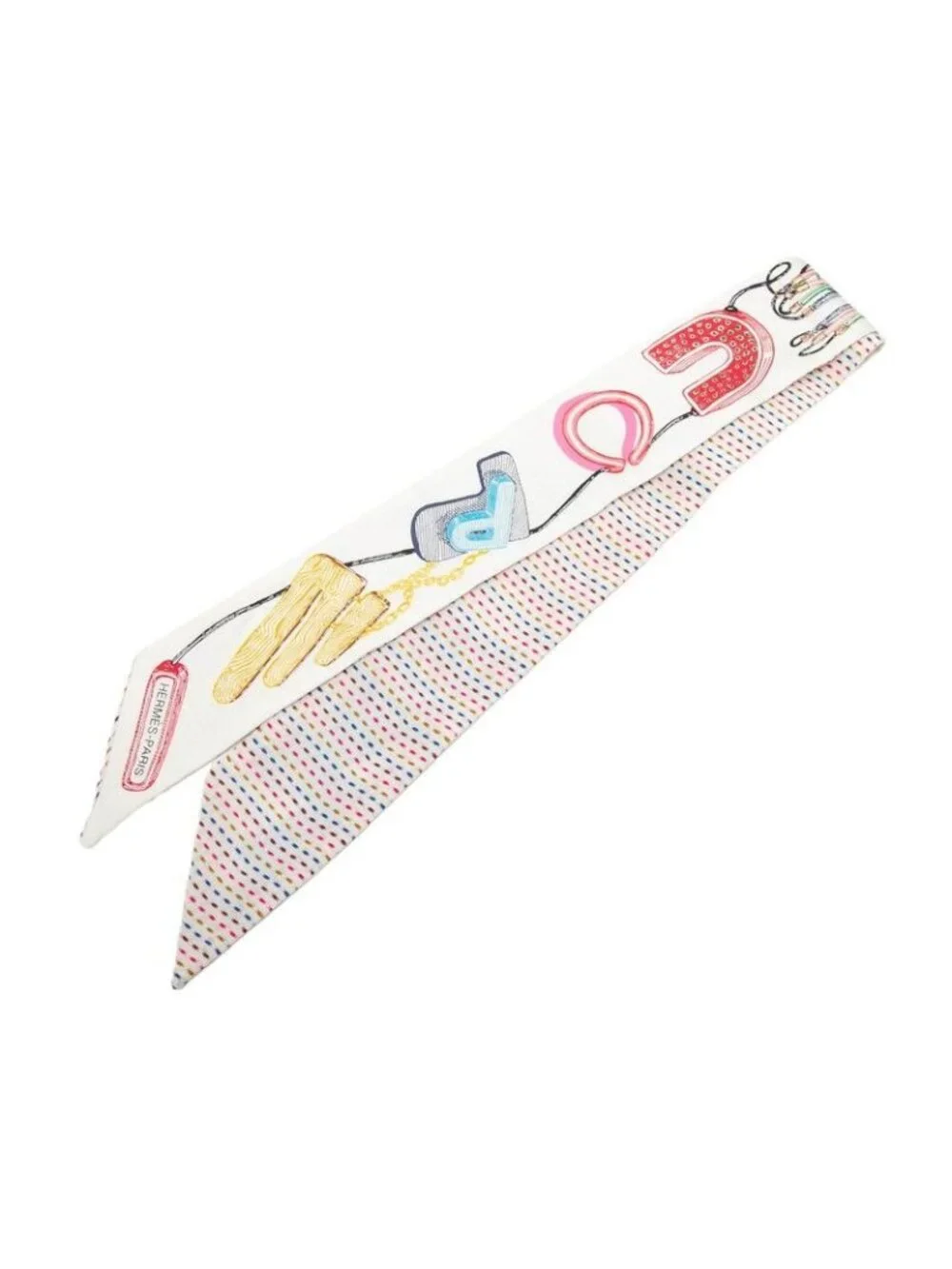 ★SOLD★ Hermes Twilly Chevaloscope Neon Scarf White Multicolor Silk - Picture 1 of 4